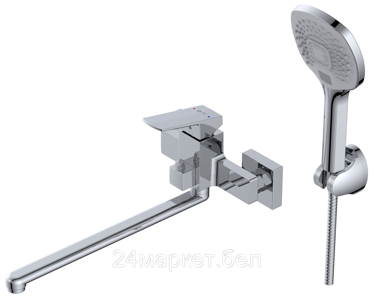 Смеситель для ванны (Lt) D35, серия NEO AV Engineering (Длинный L-излив, длина 323 мм, лейка и шланг в комплекте, поворотный.) AVNEO7-A170-122