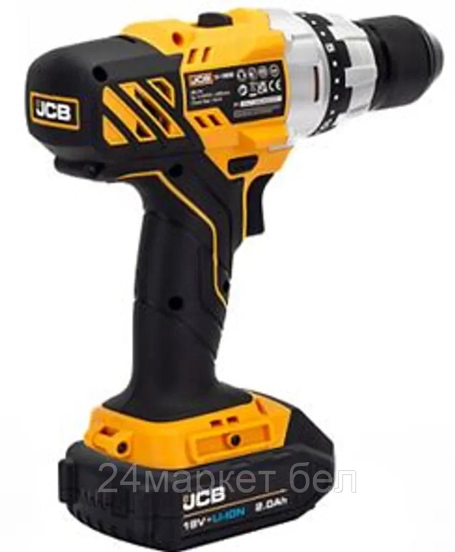 JCB-18DD-2X-E JCB Дрель-шуруповерт аккумуляторная (JCB-18DD-B-E) 18V, max 45Nm в комплекте с зарядным устройством (JCB-18VFC-E) 2.4A и батареей аккум(JCB-20LI-E) 2.0AH
