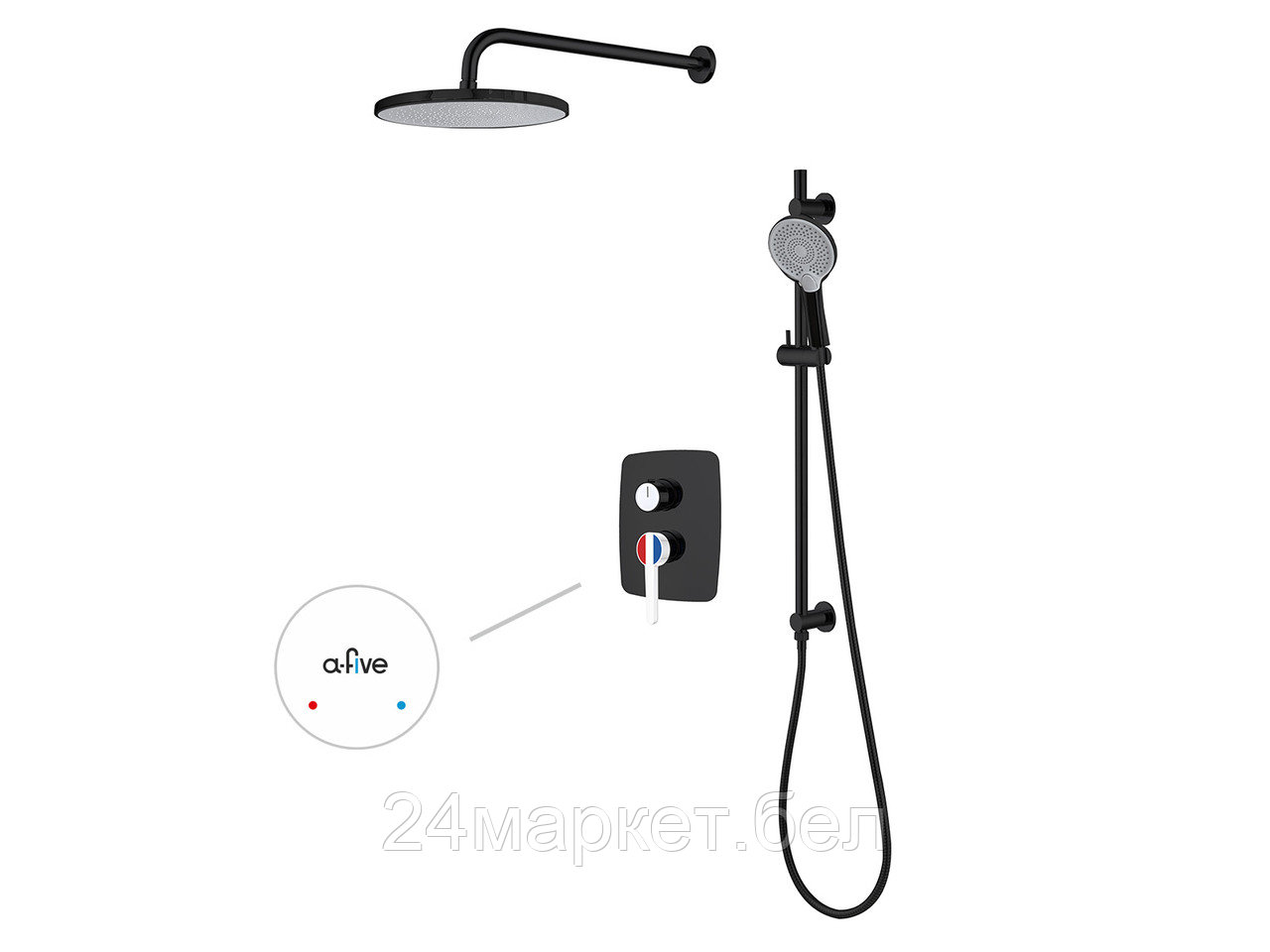 Душевая система (Lt) D35, серия Rose черный + белый, a-five (Встраиваемый, Излива нет, 1000 - 1200 мм.) A5-0856
