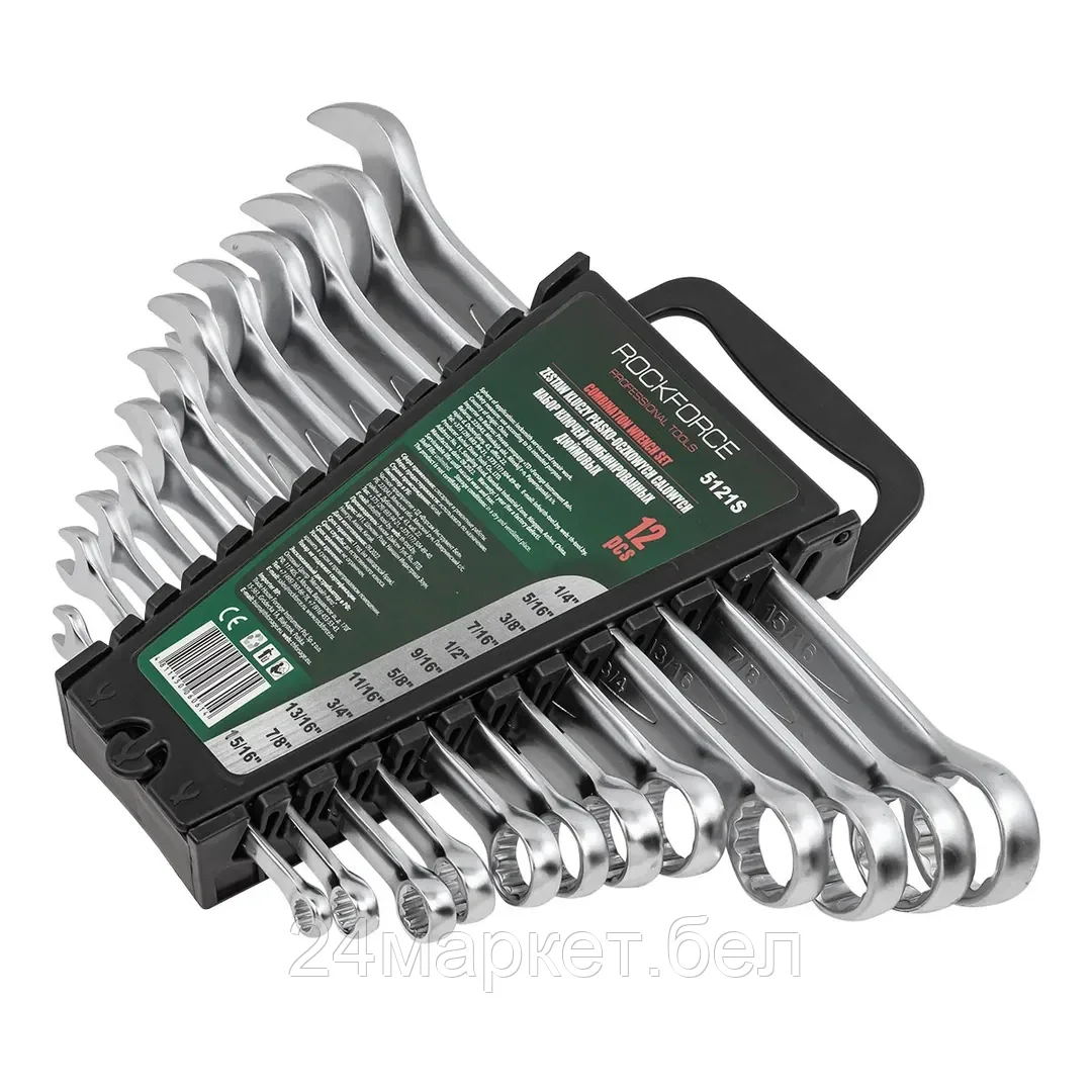 Rock FORCE Набор ключей комбинированных дюймовых 12пр.(1/4,5/16,3/8,7/16,1/2,9/16,5/8,11/16,3/4,13/16,7/8,15/16мм) на пластиковом держателе Rock FORCE RF-5121S