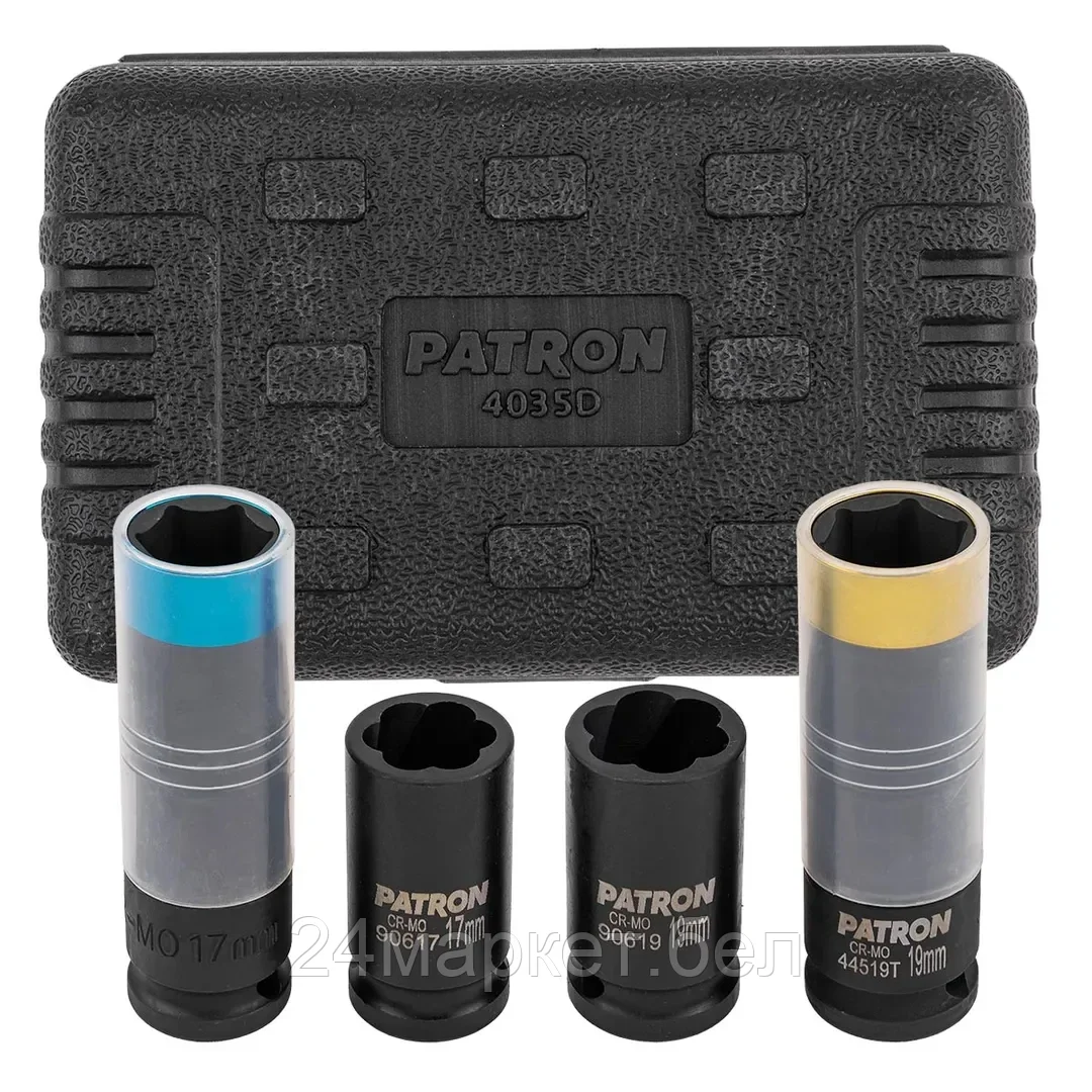 P-4035D Набор головок 4 пр. 1/2"(6-гр. и сорв.гр.) PATRON