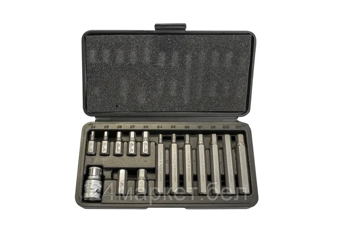 Rock FORCE Набор бит HEX с битодержателем,15пр. 1/2"(L:30/75мм;4-8,10,12мм) Rock FORCE RF-4155(C)