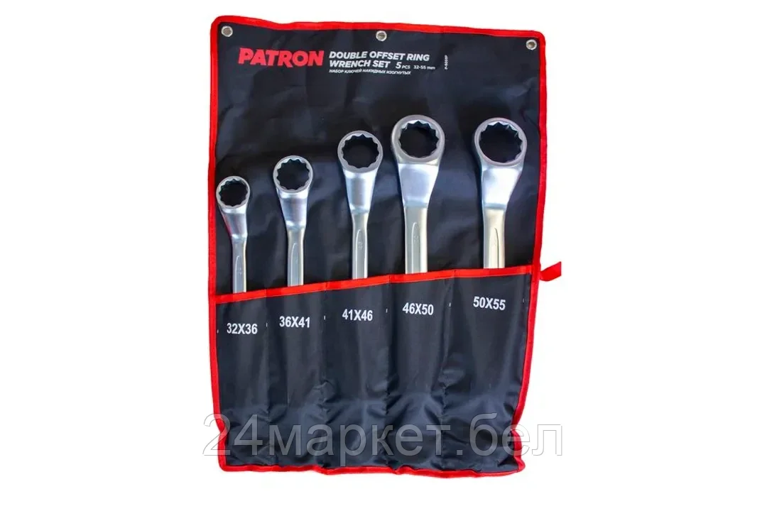 Набор ключей накидных отогнутых на 45грд. 5пр.(32x36,36x41,41x46,46x50,50x55мм), на полотне PATRON P-5059P