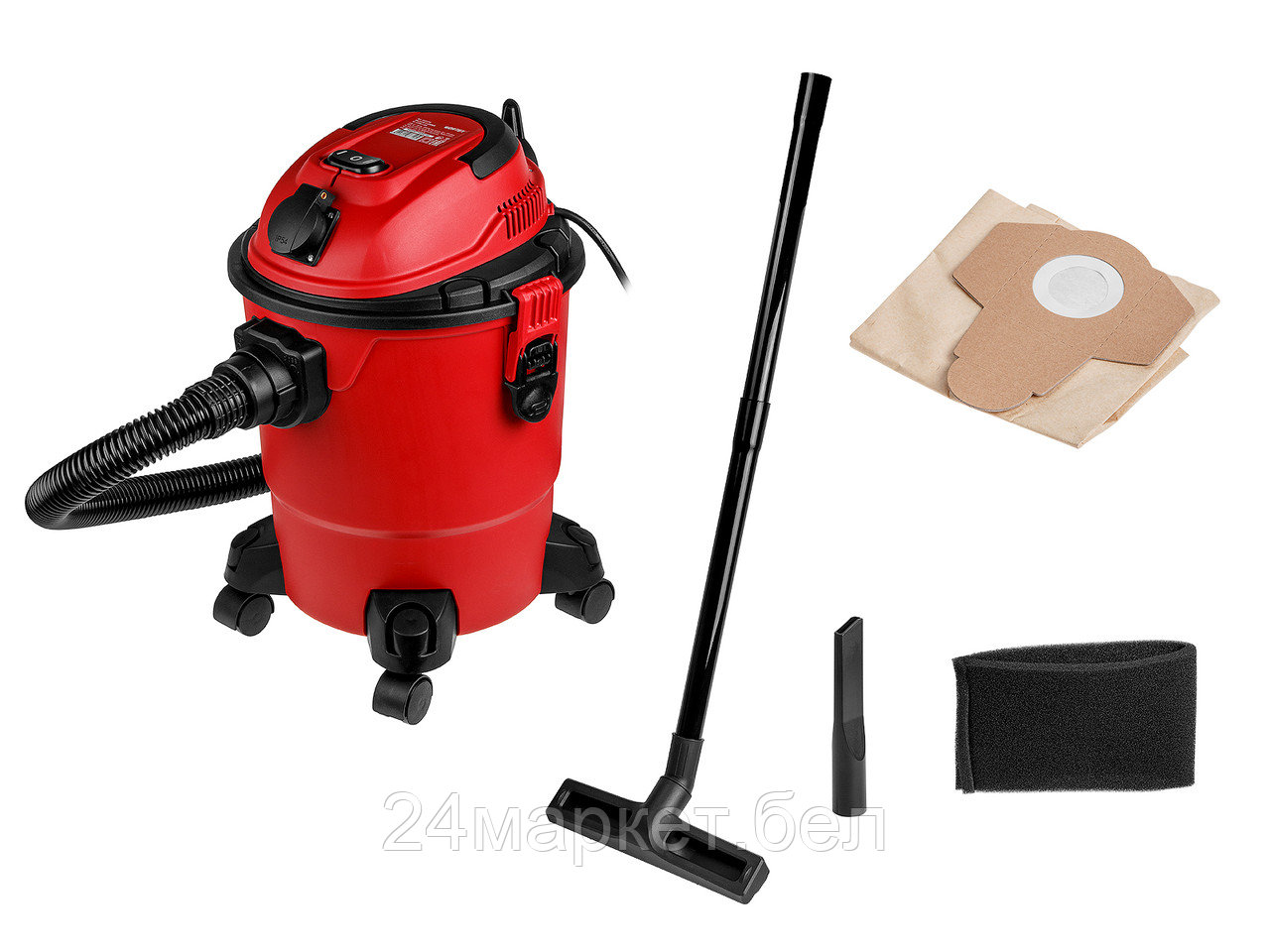 Пылесос WORTEX VC 2014-1 WS в кор. 1200 Вт, 20 л, шланг 3,5 м (c доп. розеткой, 38 мм диаметр шланга, 61 мм посадочное под мешки) 1333716