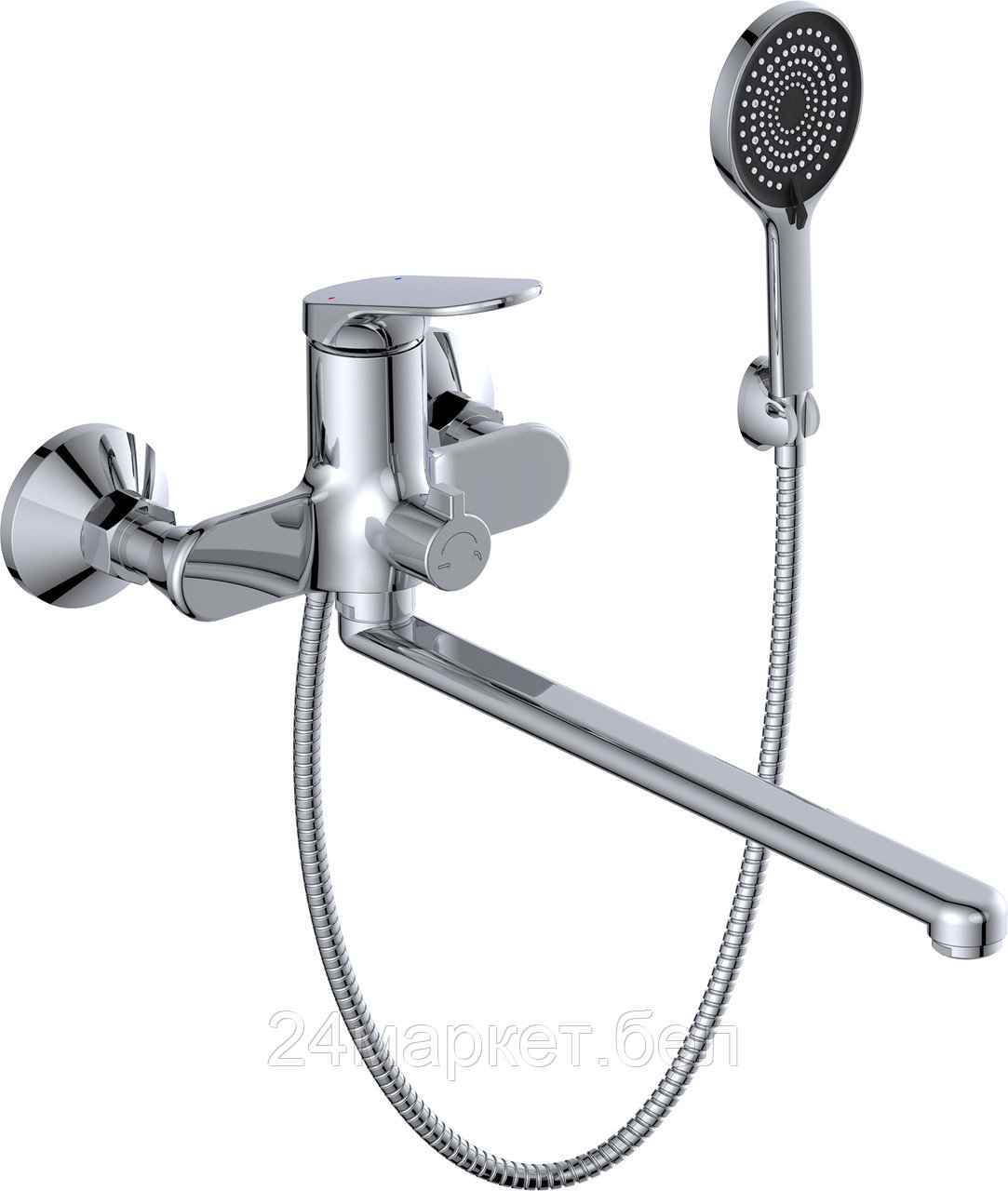 Смеситель для ванны D35, серия 760 ECONOCE (Длинный L-излив, длина 323 мм, лейка и шланг в комплекте) EC0762