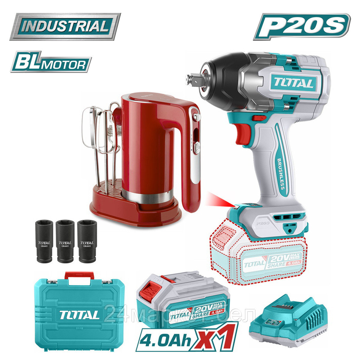 Total TOSLI240313 (гайковерт, миксер, 1 АКБ, кейс)