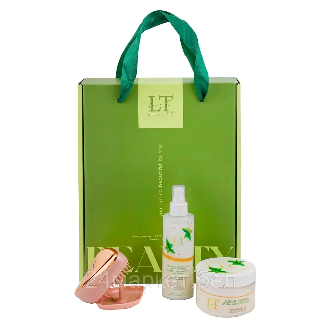 LT-GR7 Набор косметики Алоэ и зеленый чай, 3 предмета(маска LT-2166,спрей LT-2173 .расческа) La and Te beaute