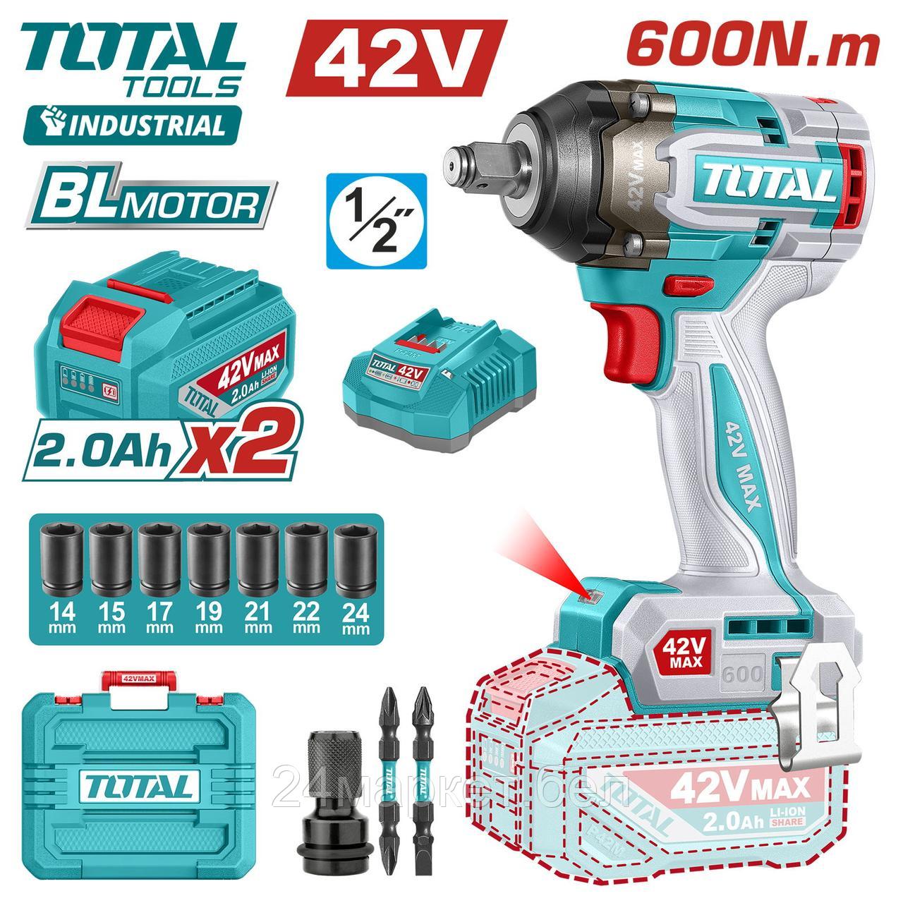 Гайковерт Total TIWLI42602 (с 2-мя АКБ, кейс)