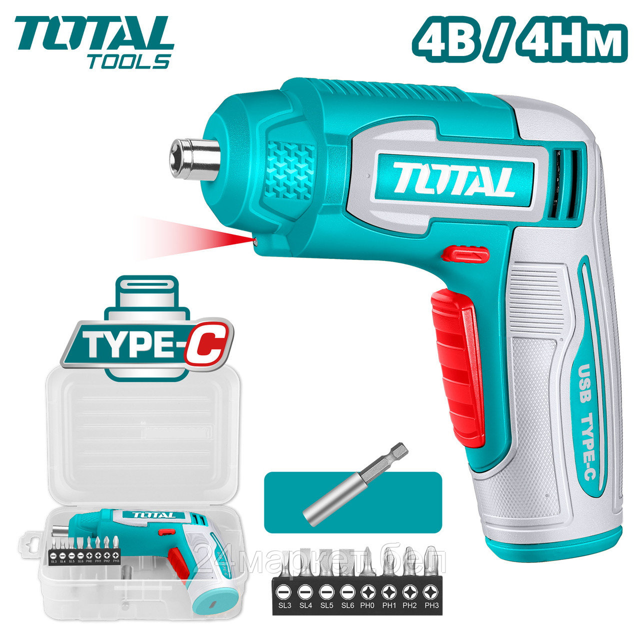 Аккумуляторная отвертка 4В 4Нм TOTAL TSDLI0458
