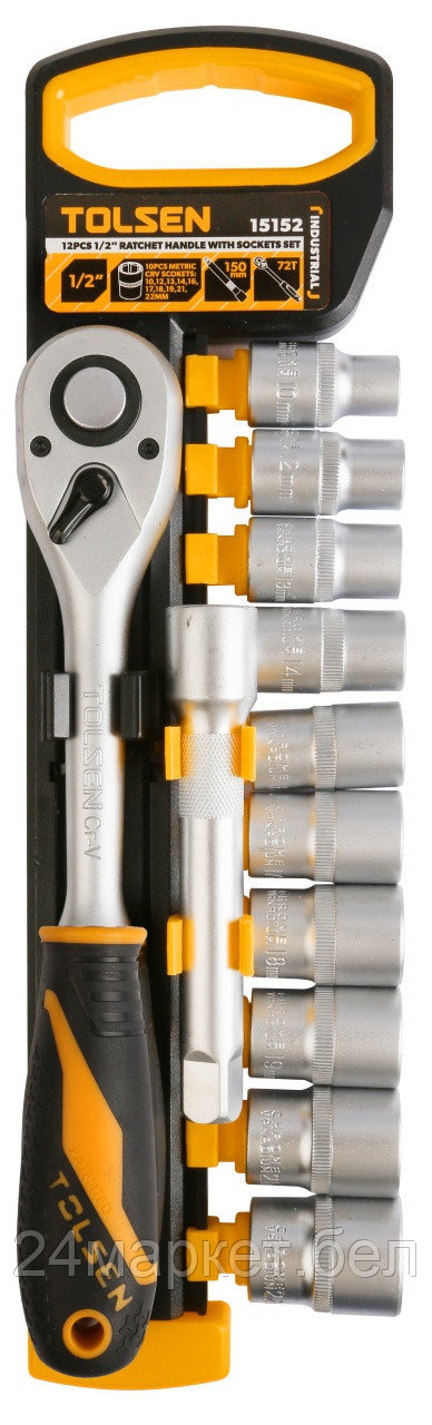 TOLSEN TT15152 TOLSEN Набор торцевых головок с трещоткой 1/2", 10-22 мм, 12 предметов