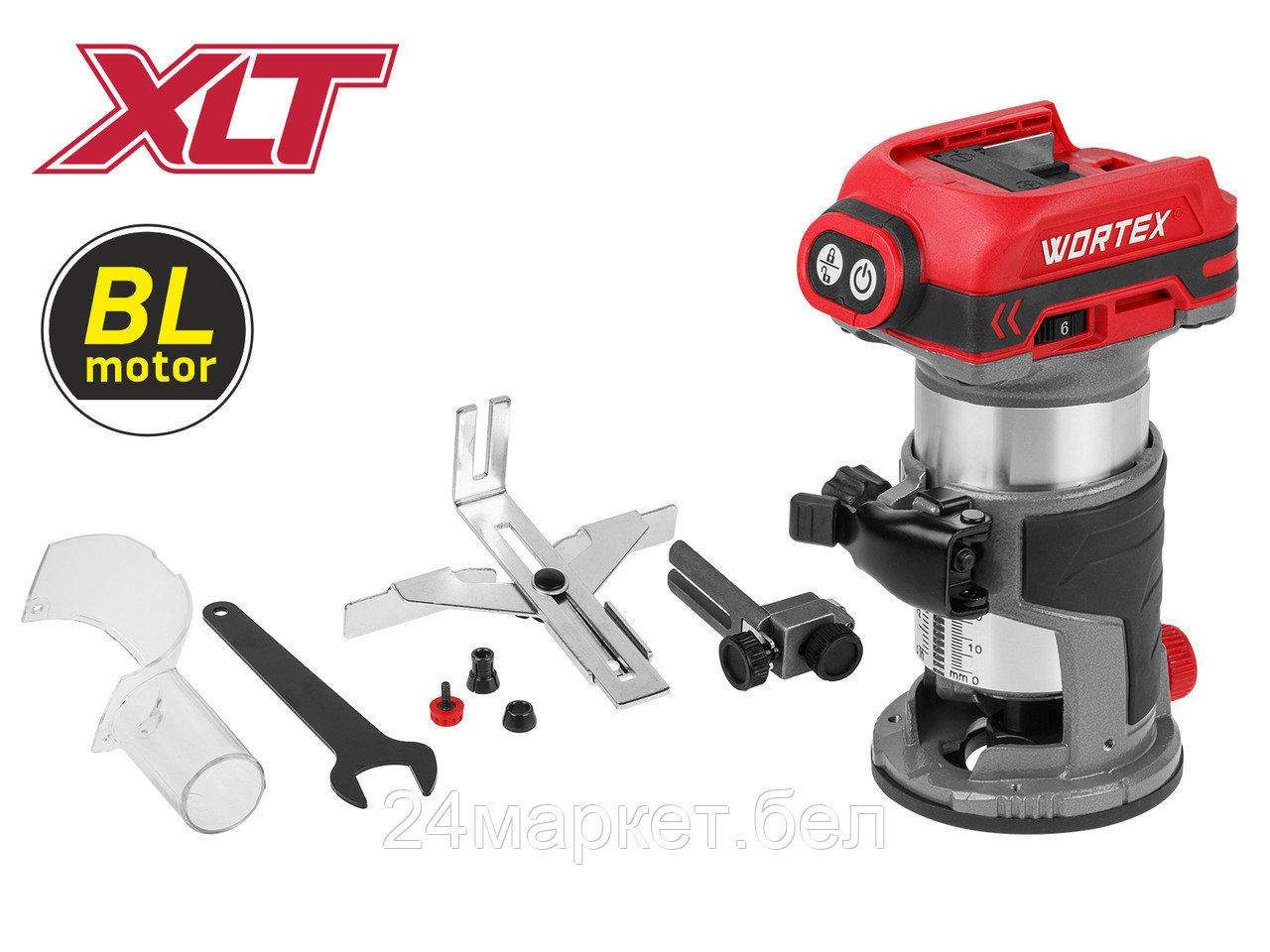 Аккум. фрезер кромочный WORTEX CMM 1835-1 в кор. ALL1 XLT SOLO БЕСЩЕТ., 18 В, цанга 6/8, рег. об.