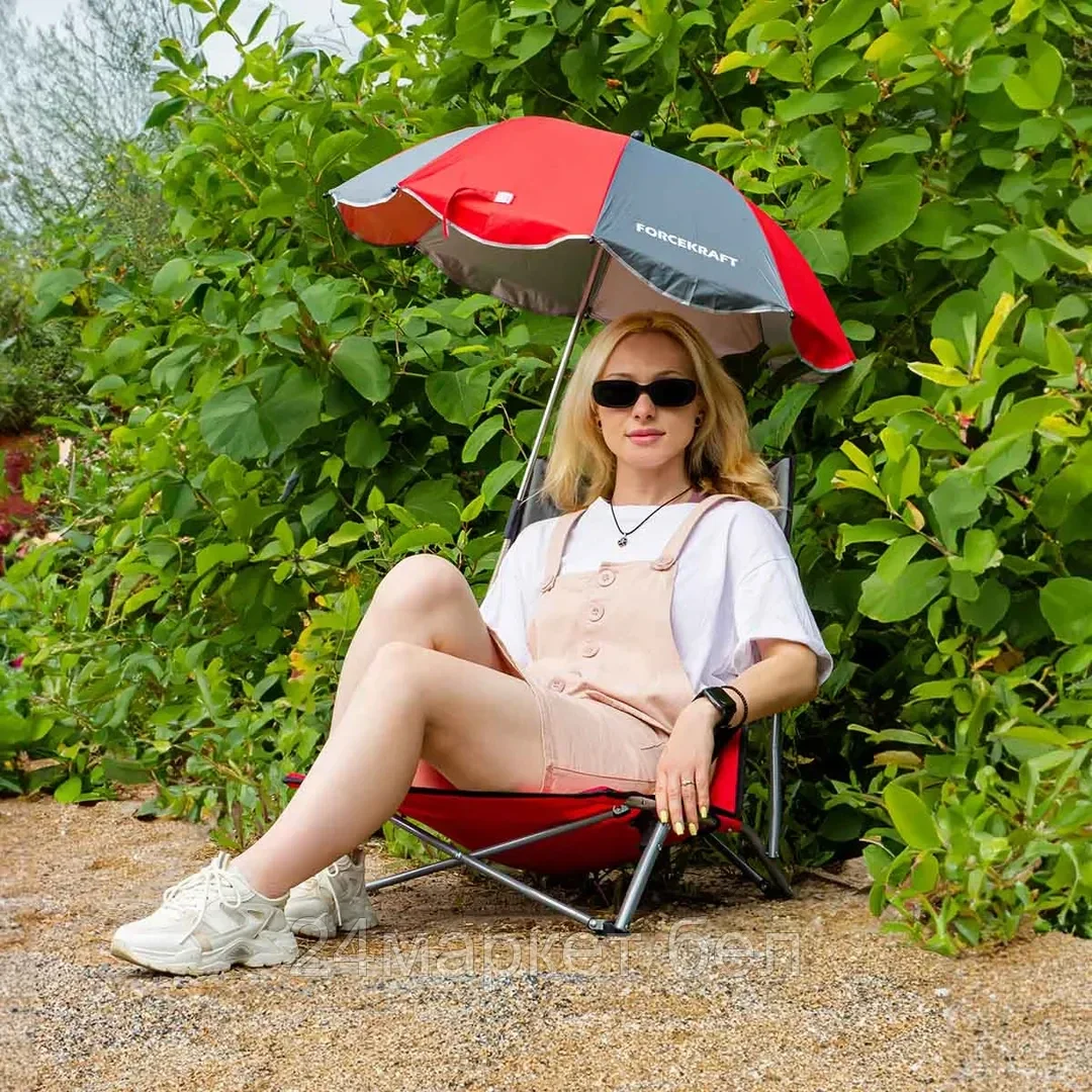 FK-SP-137 Z FORCEKRAFT Кресло складное для кемпинга в комплекте с зонтом(в разлож. виде 54х52х60см, в слож. виде 71х21см, макс. нагрузка 120кг. сумка для хранения)