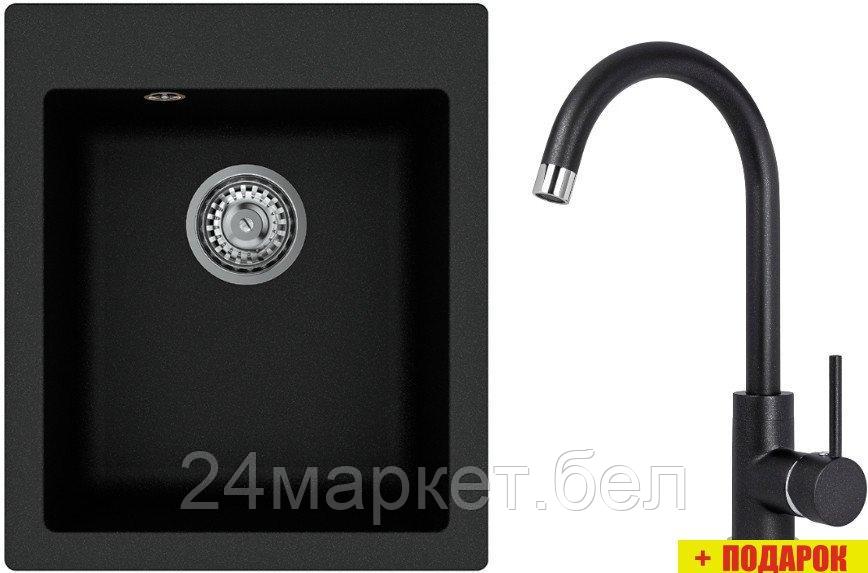 Кухонная мойка Aquasanita Quadro SQS100 + Sabia 5523 (черный металлик 601)