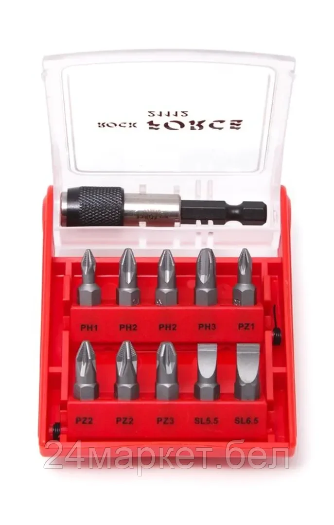 Rock FORCE Набор бит с битодержателем 11пр., 1/4" (PH1,2,3 PZ1,2,3, SL5.5, 6.5) Rock FORCE RF-21112