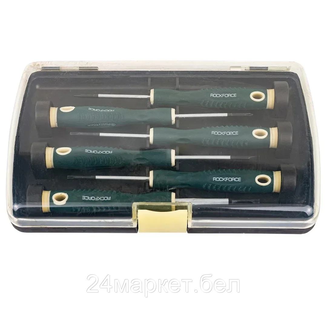 Rock FORCE Набор отверток ювелирных 6пр. (SL: 2.0, 2.4, 3.0.PH 00.0,1), в пластиковом держателе Rock FORCE RF-2066