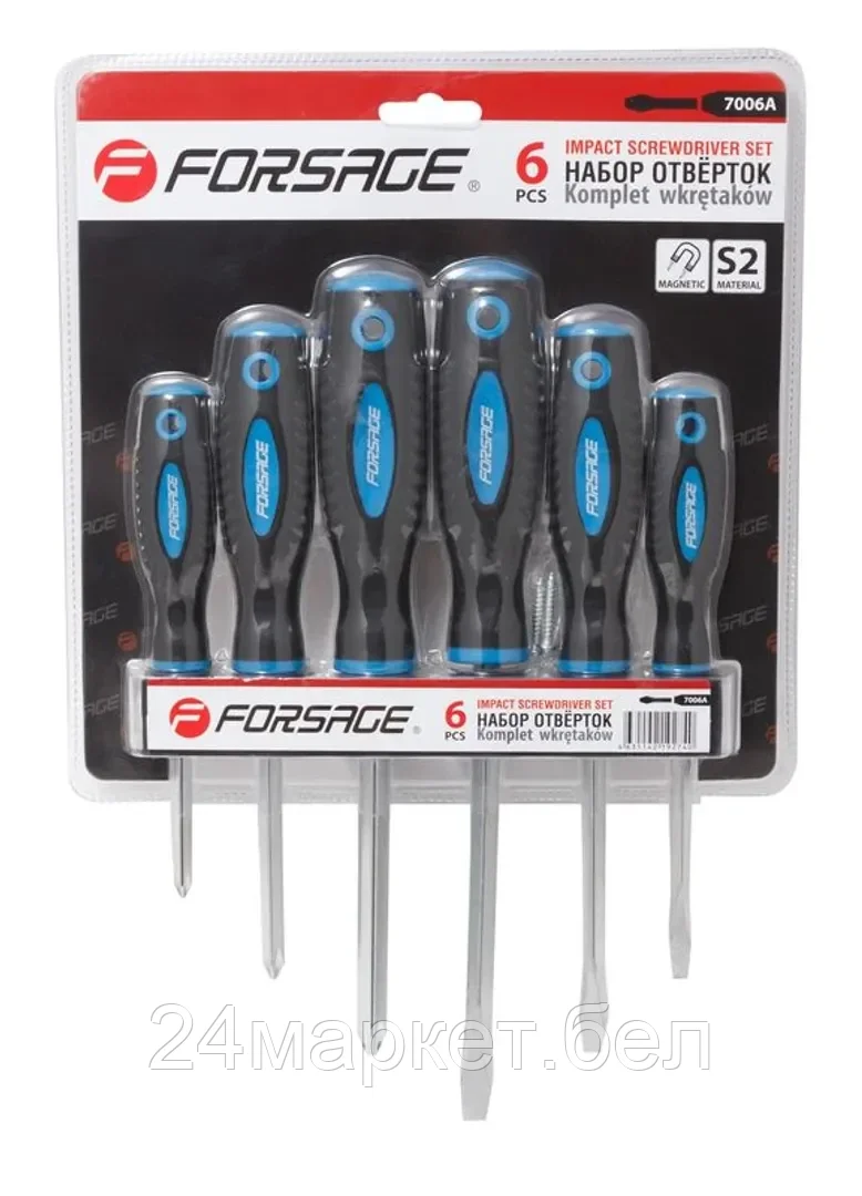 FORSAGE Набор отверток магнитных "Profi" 6пр.(SL:5.5х100,6.5х125,8.0х150мм; PH:1х75,2х100,3х125мм)в блистере Forsage F-7006A