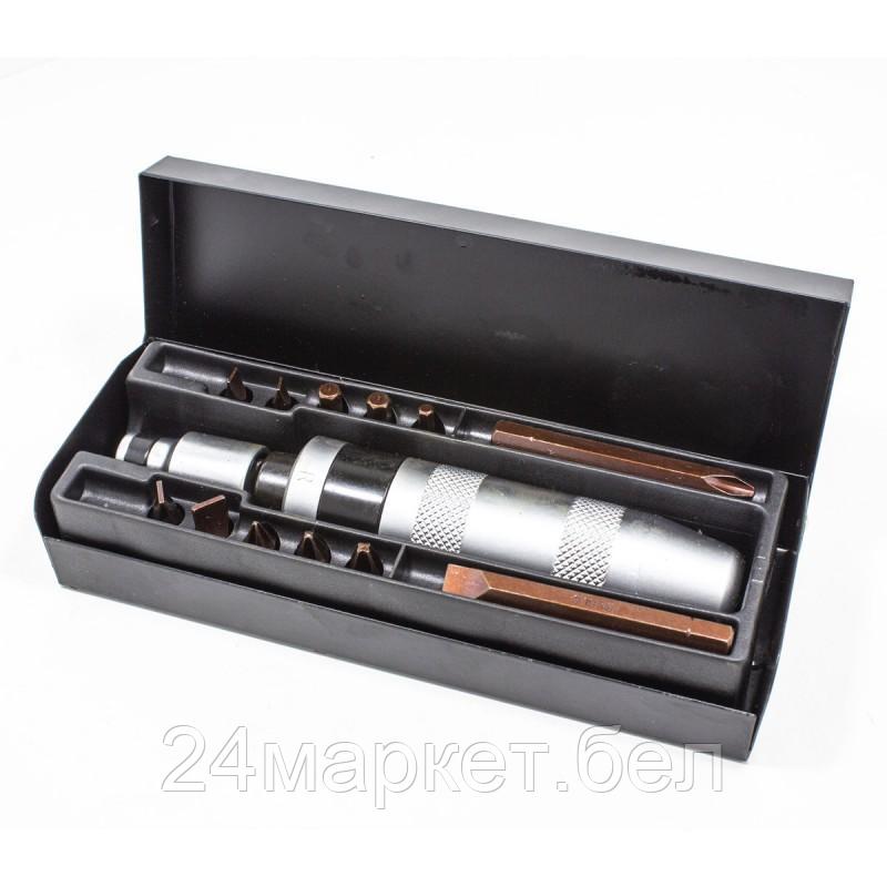 Отвертка ударная с набором бит и адаптером,14пр.1/2"(F)х5/16"(F) (PH1,2,3х35мм; PH3х70мм; SL5,6,8,9х35мм; SL8х70мм; H4,5,6х35мм),в метал. кейсе Forsage F-5064C