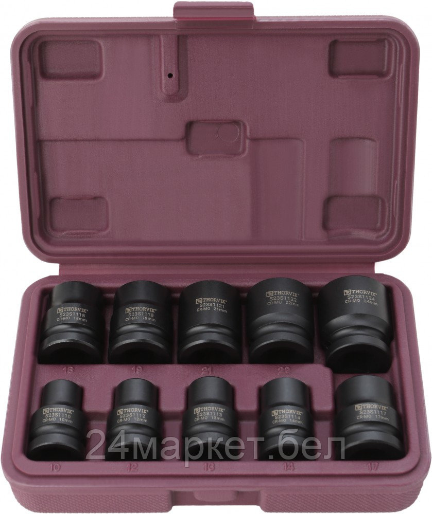 Thorvik S23S1110S S23S1110S Набор головок торцевых ударных 1/2"DR, 10-24 мм,  10 предметов