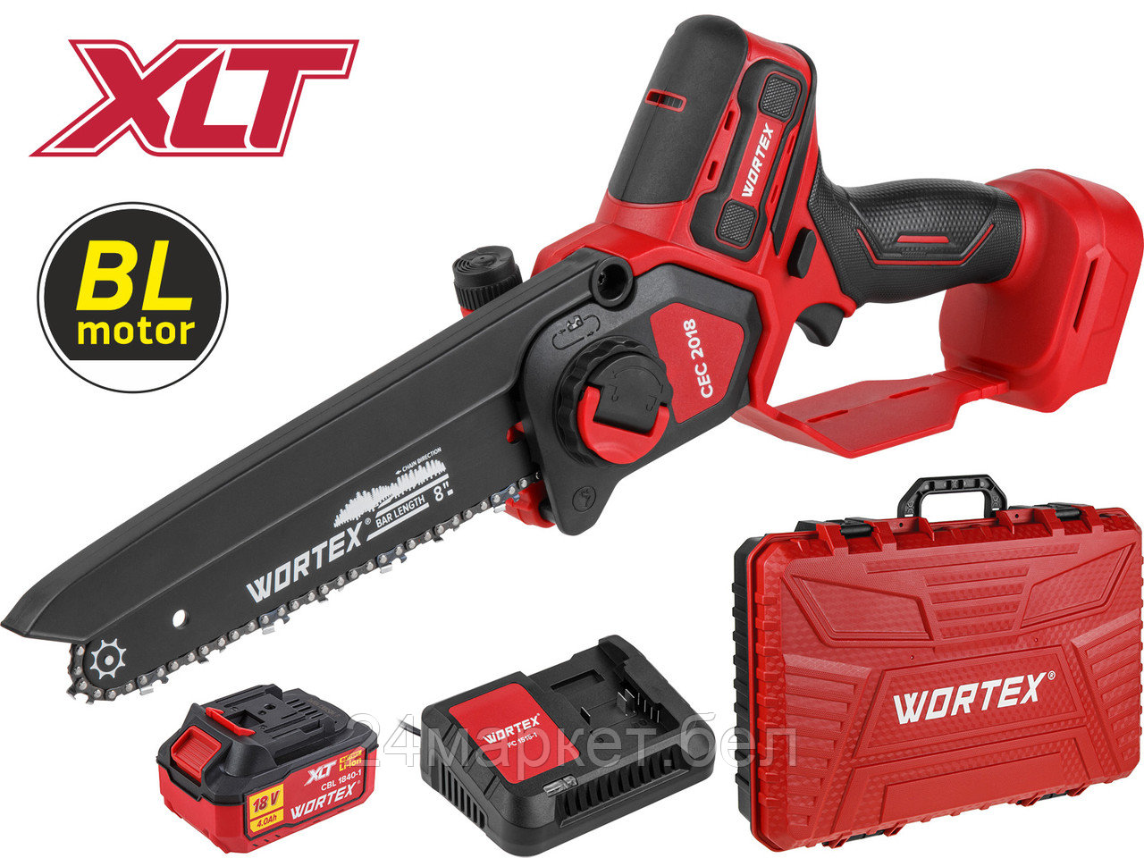 Аккум. мини-пила WORTEX CEC 2018 в чем. ALL1 XLT SET БЕСЩЕТ., 18 В, 20 см (шина 20 см (8"), 1/4", 1.3 мм) 2329052