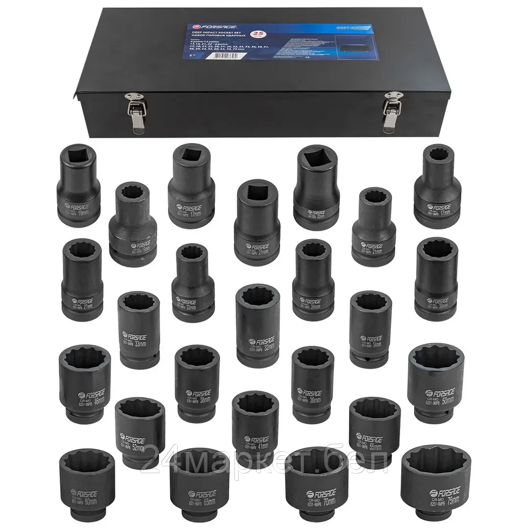 Набор головок ударных глубоких 1" 25пр. (12гр.) Forsage F-8251-9MPB