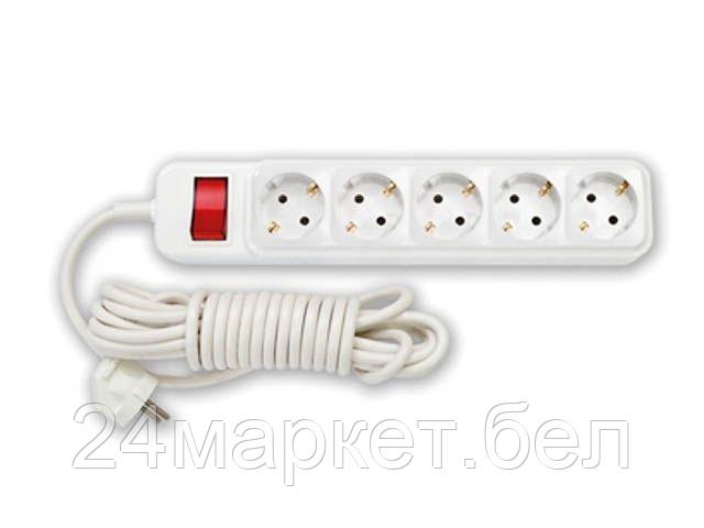 BYLECTRICA Беларусь Удлинитель бытовой 5м (5 роз., 2.5кВт, с/з, ПВС 3х1) Bylectrica (Удлинитель бытовой 5м пятиместный с заземляющим контактом с выключателем 10А)
