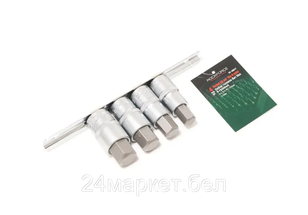 Rock FORCE Набор головок-бит Hex 6-гранных, 4 пр. (Н12,Н14,Н17,Н19мм; L-55мм) 1/2", на планке Rock FORCE RF-40917