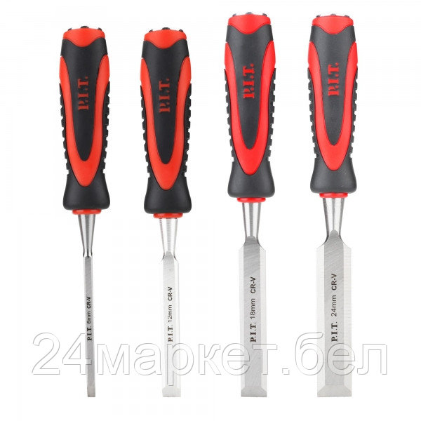 Набор стамесок по дереву плоские P.I.T. CONTROL HSET02-0004,4 шт., 6-12-18-24 мм, 265х135мм