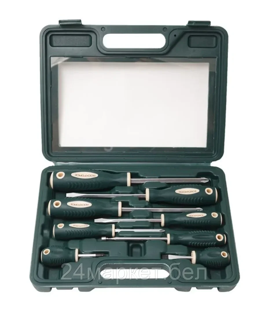 Rock FORCE Набор отверток магнитных "Profi"8пр.(SL:6.5х38мм,5.5х100мм,6.5х125мм; PH:2х38мм,1х75мм,2х125мм,3х125мм+магнит телескоп. 190-550мм)в кейсе Rock FORCE RF-7008A