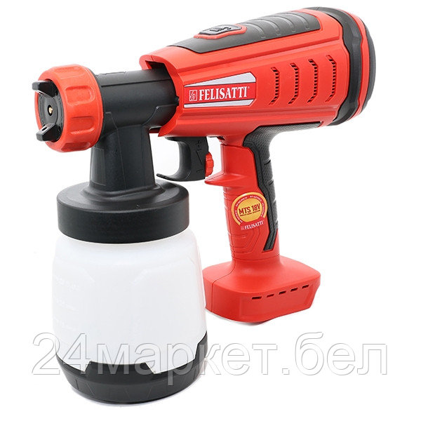Аккумуляторный краскопульт (картон, без аккум.), 18В, 1000 мл/мин, 120DIN, 800мл, бесщеточный двигатель (FT1188 Felisatti)