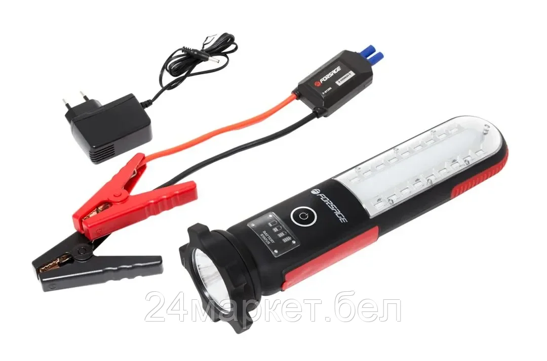 FORSAGE Фонарь светодиодный аккумуляторный с накопителем и функцией пуска а/м(12V,12000mAH,400Amp,480/60Lumen-бок/торц.свет,водонепр.IP54, магит,инд. зарядки) Forsage F-01396