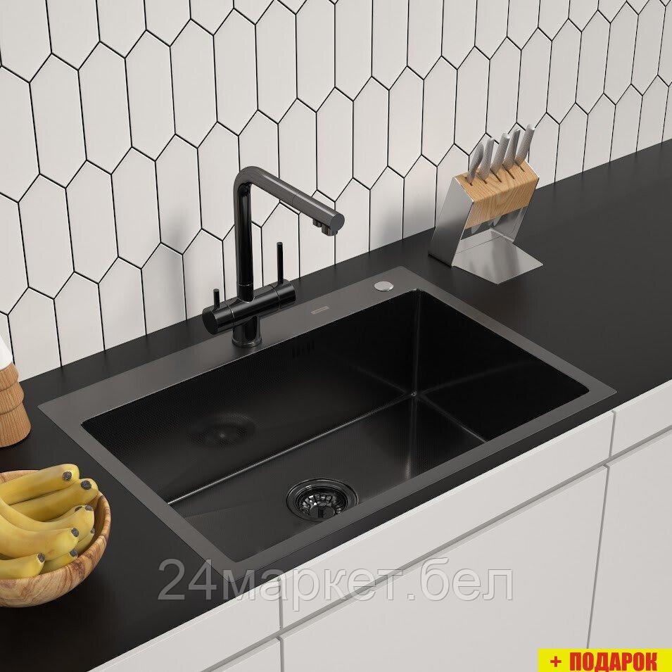 Кухонная мойка ARFEKA ECO AR 700*500 BLACK PVD NANO DECOR MILLET GRAINS