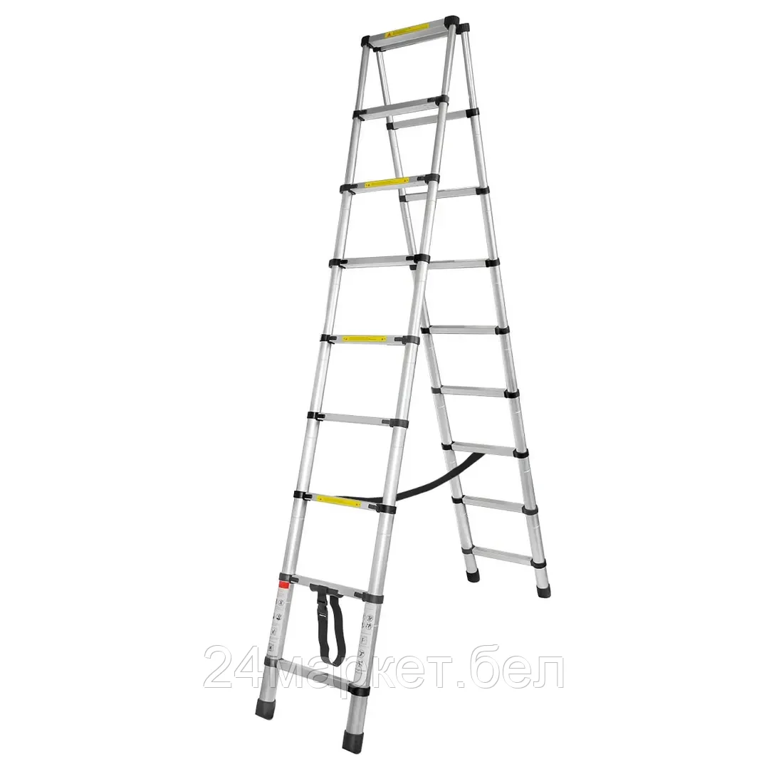 Лестница-стремянка телескопическая алюминиевая двухсекционная (2.6+2.6м,9+9ступенек, max нагрузка 150кг, вес 13.0кг) Forsage F-UP260-2