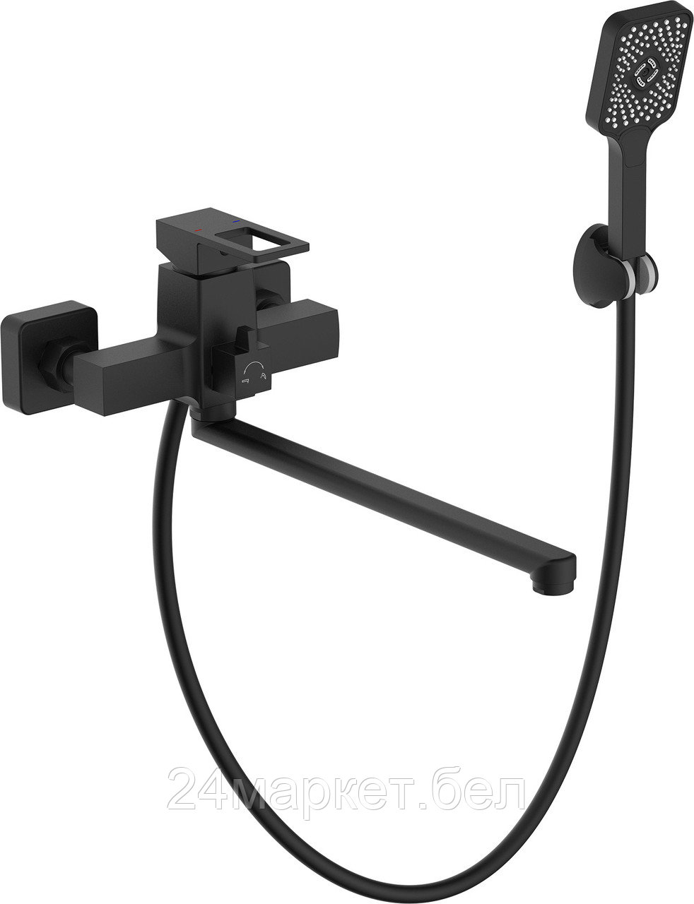 Смеситель для ванны D35-A черный, серия 810 ECONOCE (Короткий излив, длина 323 мм, лейка и шланг в комплекте, поворотный) EC0817BL