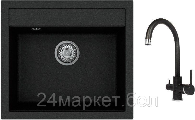 Кухонная мойка Aquasanita Quadro SQQ100 + Sabiaduo 2963 (черный металлик 601)