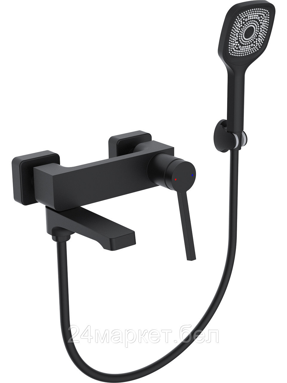 Смеситель для ванны D35, серия 730 черный ECONOCE (Короткий поворотный излив, длина 182,5 см, лейка и шланг в комплекте) EC0732BL