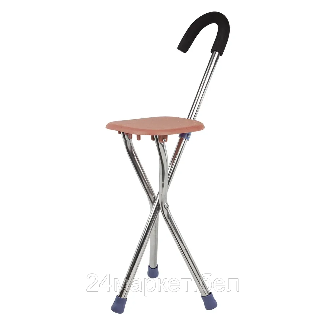 WMC-3L(коричневый) WMC TOOLS Трость-стул складная 3-х ногая (L трости-850мм, высота посадочного места-450мм, размер посадочного места-210х210мм)