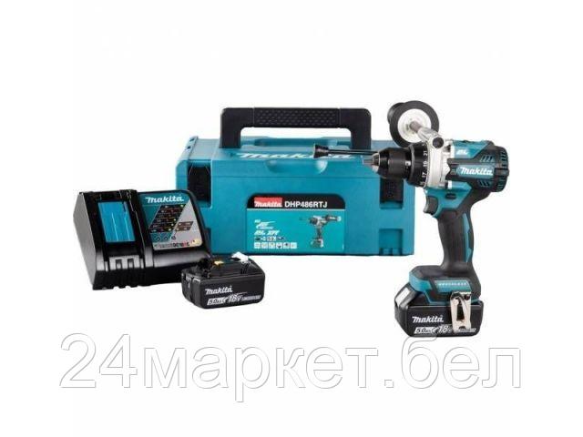 Аккум. ударная дрель-шуруповерт MAKITA DHP 486 RTJ в кейсе (18.0 В, 2 акк., 5.0 А/ч Li-Ion, 2 скор., 125 Нм, шурупы до 76 мм, сверление в металле до 1 DHP486RTJ