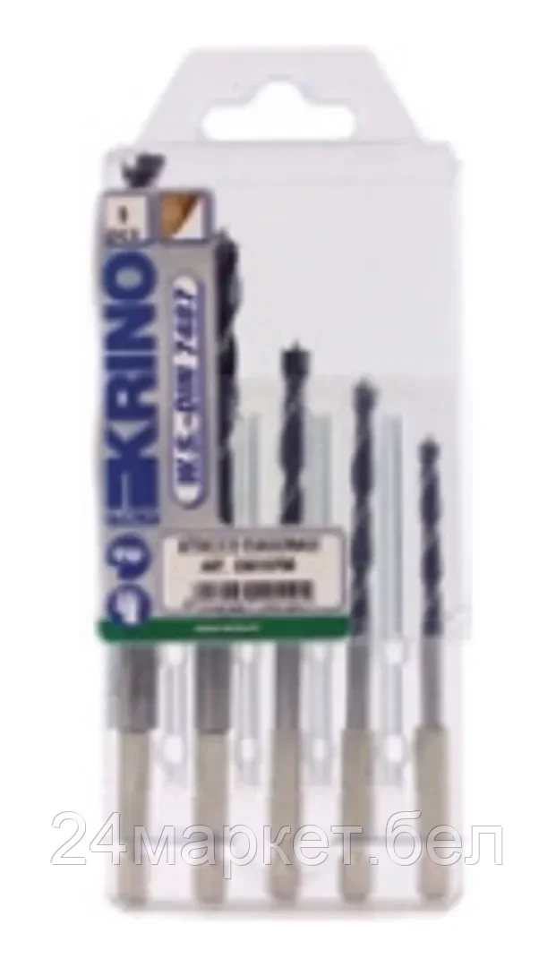 Сверла по дереву 4-5-6-8-10мм 1/4" набор 5пр. Krino 5010700