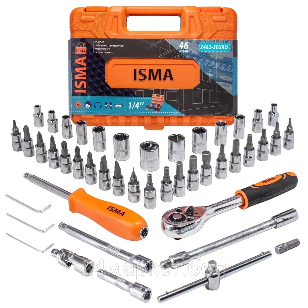 Набор инструмента 46пр. 1/4''(6-гран.)(4-14мм) ISMA ISMA-2462-5 EURO