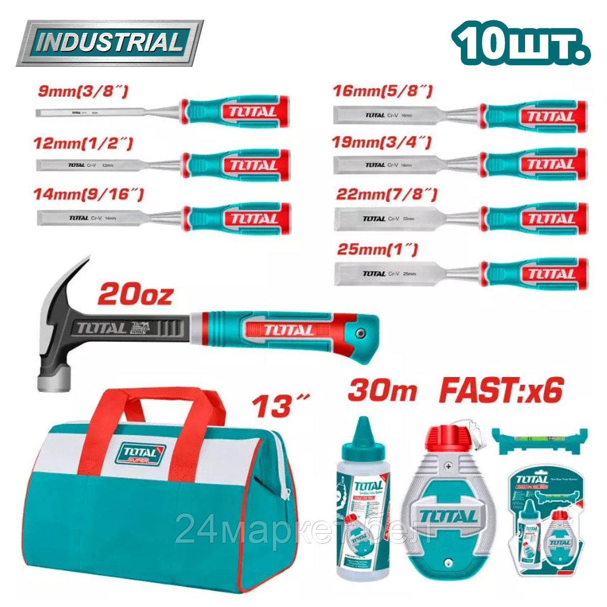 Набор домашнего мастера Total Набор инструментов для деревообработки TOS230906 (10 предметов)