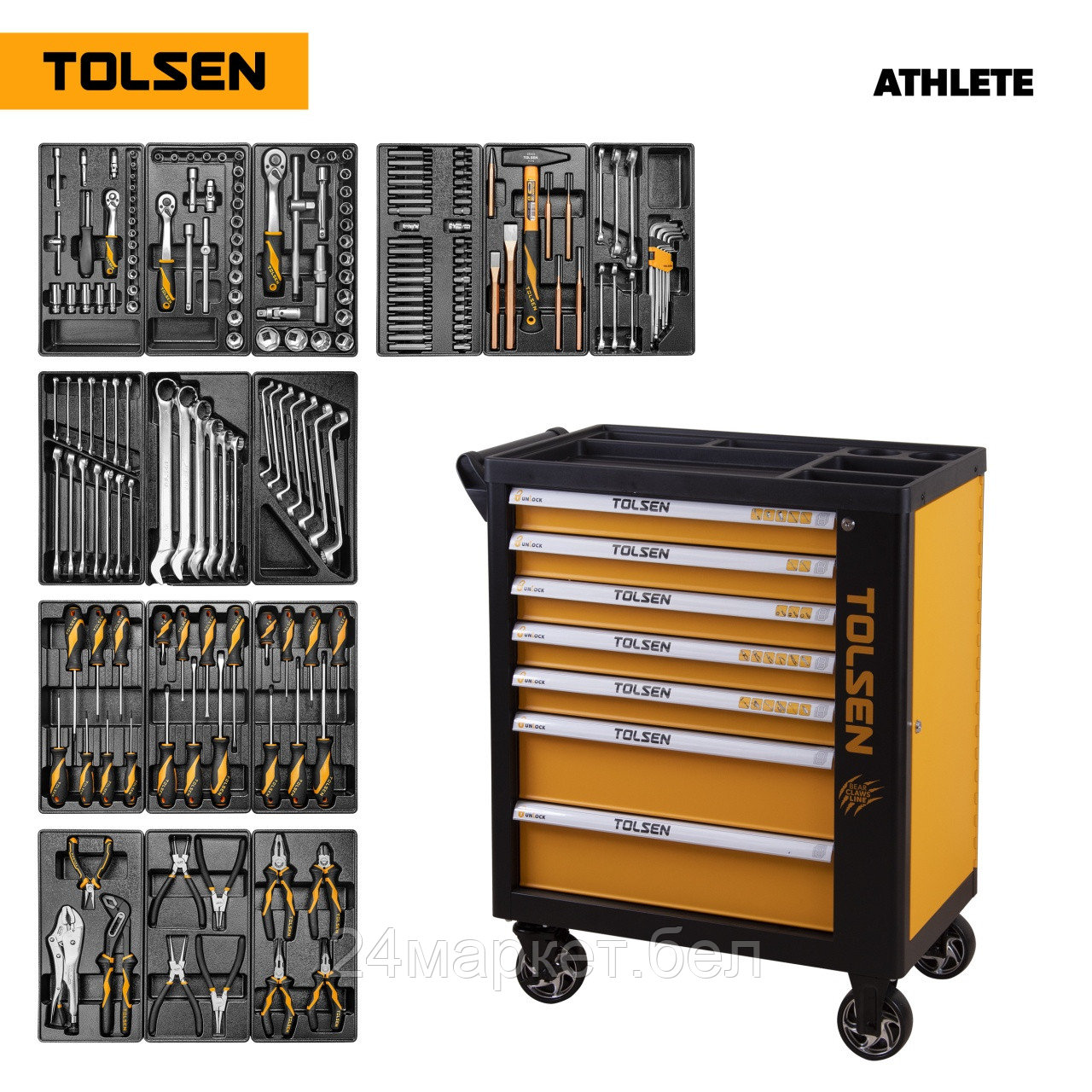 TOLSEN TT85412 TOLSEN Набор инструментов 189 предметов, "ATHLETE", в черной тележке