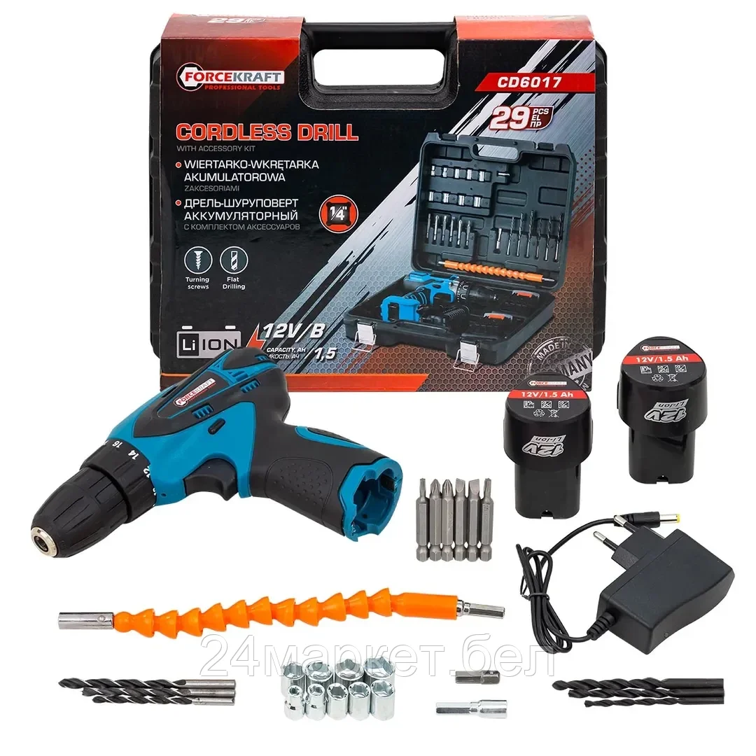 Дрель-шуруповерт ForceKraft FK-CD6017 (с 2-мя АКБ, кейс)