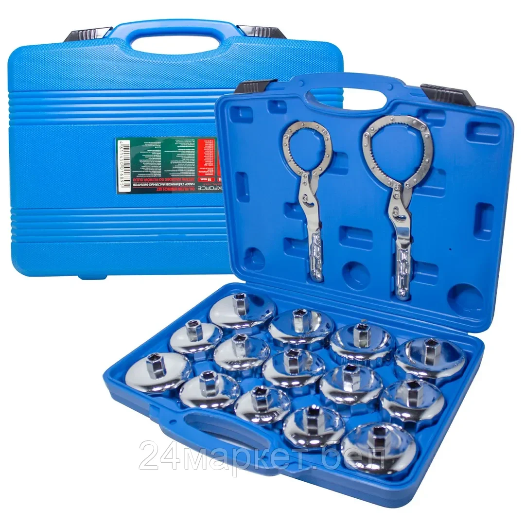Набор съемников масляных фильтров 1/2'',16пр.(67,64,72.5,74.5мм-14гр;73,75,79,79.5,89,91,92,101мм-15гр;75.5мм-12гр;86.5мм-18гр),в кейсе Rock FORCE RF-33111616