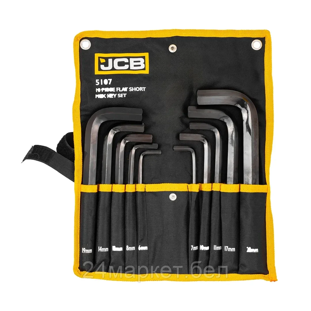 JCB-5107 JCB Набор ключей Г-образных  6-гранных 10пр. (6, 7, 8, 10, 11, 12, 14, 17, 19, 22мм) на полотне