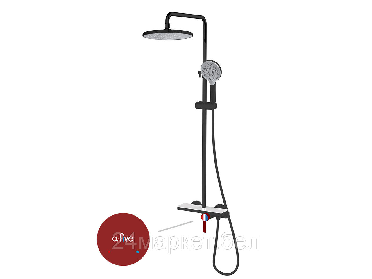 Душевая система (Lt) D35, серия Rose черный + красный, a-five (На стену, Излива нет, Троп. душ: вынос 408 мм, диаметр 250 мм.) A5-1040