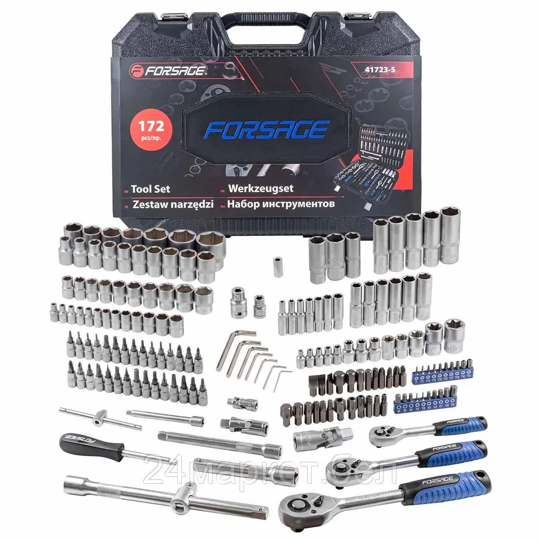 FORSAGE Набор инструментов 172пр. 1/4", 3/8", 1/2" (6гр.)(4-32мм) Forsage F-41723-5