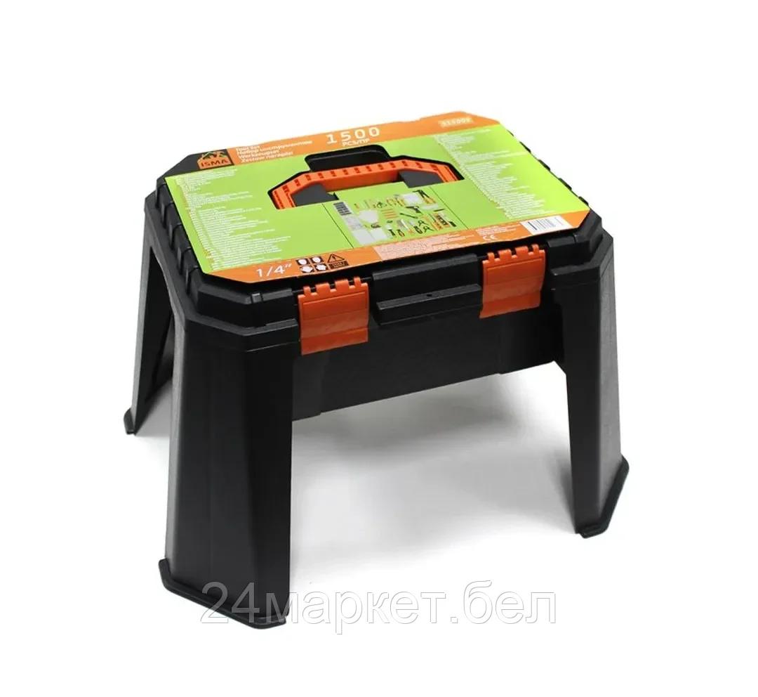 ISMA Набор инструментов 1500пр.1/4''(6гр)(5-13мм,шарнирно-губцевый инстр.,отвертки,биты,уровень,молоток,расходник,кейс-слесарный стул max нагр.120кг) ISMA 515002