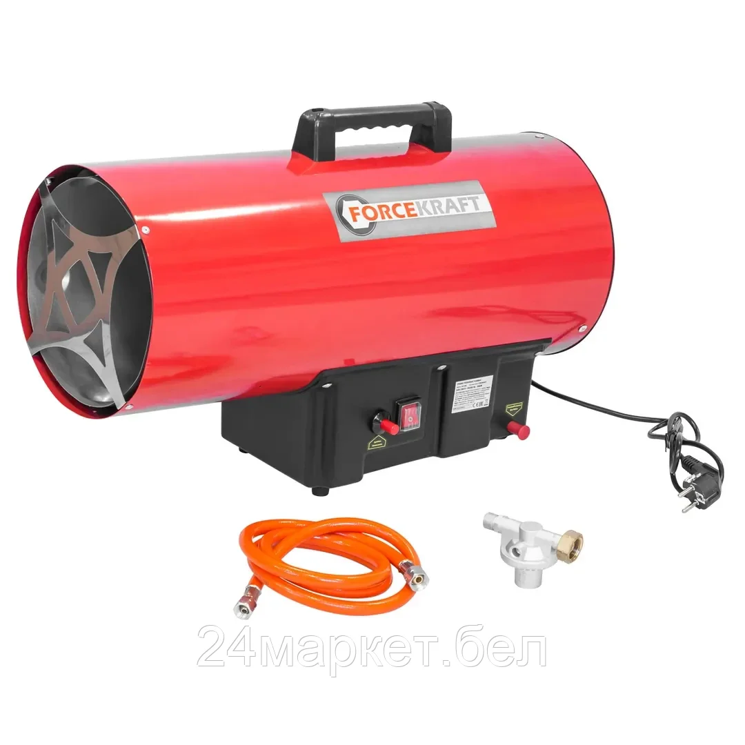 Пушка тепловая газовая(50кВт,220V,1.5 bar,расход-3.63 кг/час,пр.-ть-872м3/час,площадь обогрева-290м2,пропан/газ,защита от утечки и перегрева) FORCEKRAFT FK-GH-50M