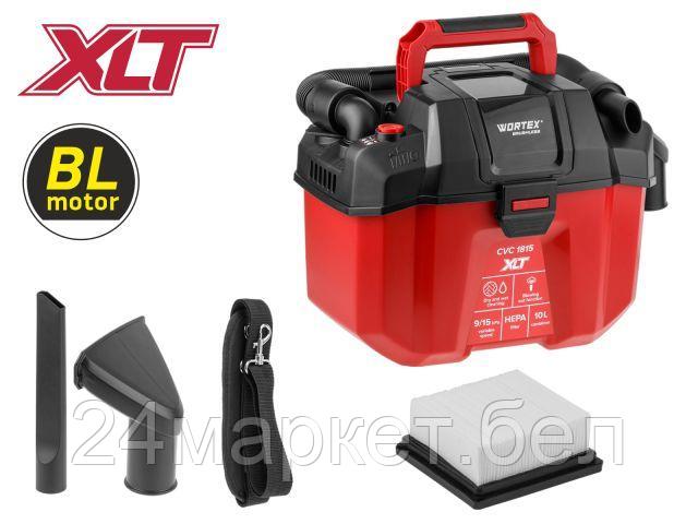 Аккум. пылесос WORTEX CVC 1815 в кор. ALL1 XLT SOLO БЕСЩЁТ., 18 В, 9-15 кПа, 10 л, строительный (18 В, строительный,  бесщёт. двигатель, БЕЗ АКБ и ЗУ, 10 л, 9/15 кПа (90/150 мбар), 9/12 л/с, до 1.5) 1334963