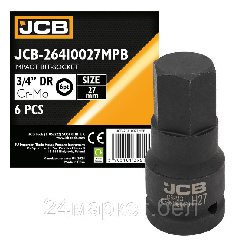 JCB-26410027MPB JCB Головка-бита ударная 6-гранная 3/4", 27мм